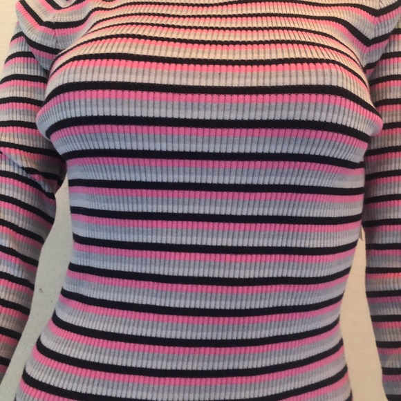 Brand new black / pink striped fitted top Large - Picture 2 of 3